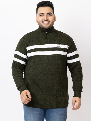 MEN HALF ZIPPER STRIPES PLUS SIZE SWEATER