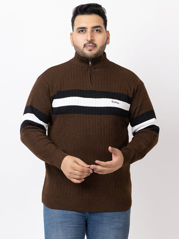 MEN HALF ZIPPER STRIPES PLUS SIZE SWEATER