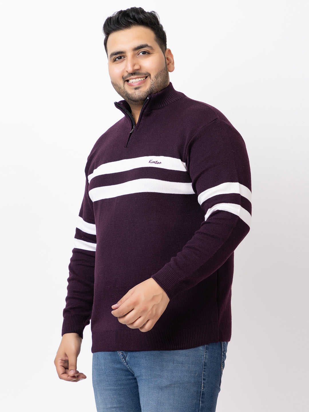 MEN HALF ZIPPER STRIPES PLUS SIZE SWEATER