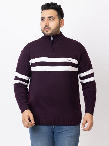 MEN HALF ZIPPER STRIPES PLUS SIZE SWEATER