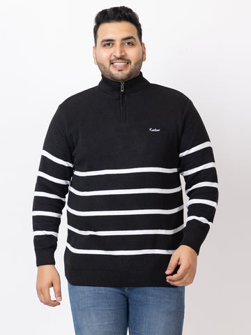 MEN HALF ZIPPER STRIPES PLUS SIZE SWEATER