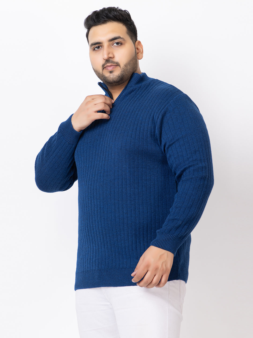 MEN HALF ZIPPER PLAIN PLUS SIZE SWEATER