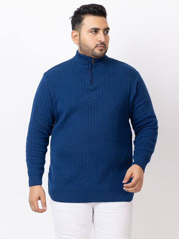 MEN HALF ZIPPER PLAIN PLUS SIZE SWEATER