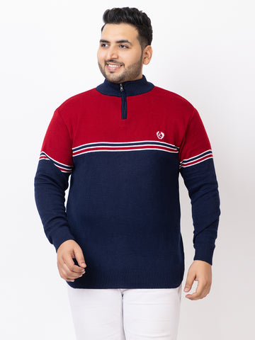 MEN HALF ZIPPER STRIPES PLUS SIZE SWEATER