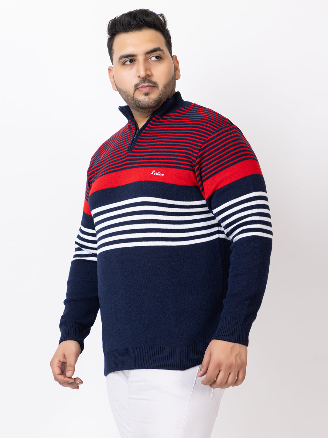 MEN HALF ZIPPER STRIPES PLUS SIZE STRIPES