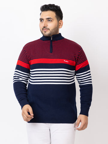 MEN HALF ZIPPER STRIPES PLUS SIZE STRIPES