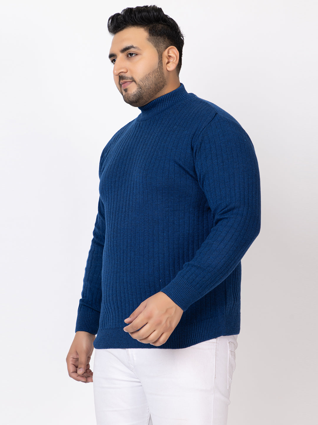 MEN HIGH NECK PLAIN PLUS SIZE SWEATER