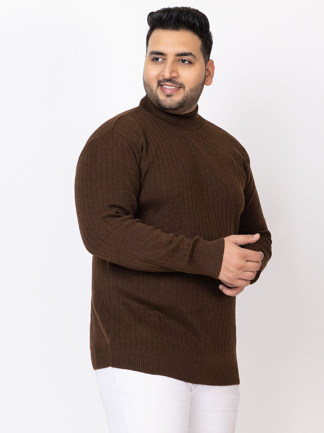 MEN HIGH NECK PLAIN PLUS SIZE SWEATER