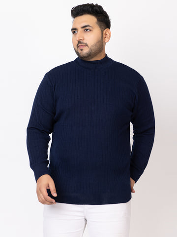 MEN HIGH NECK PLAIN PLUS SIZE SWEATER