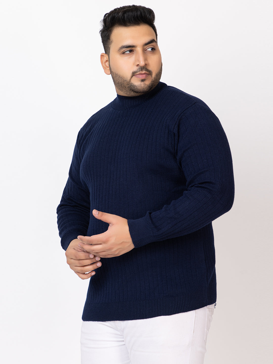 MEN HIGH NECK PLAIN PLUS SIZE SWEATER