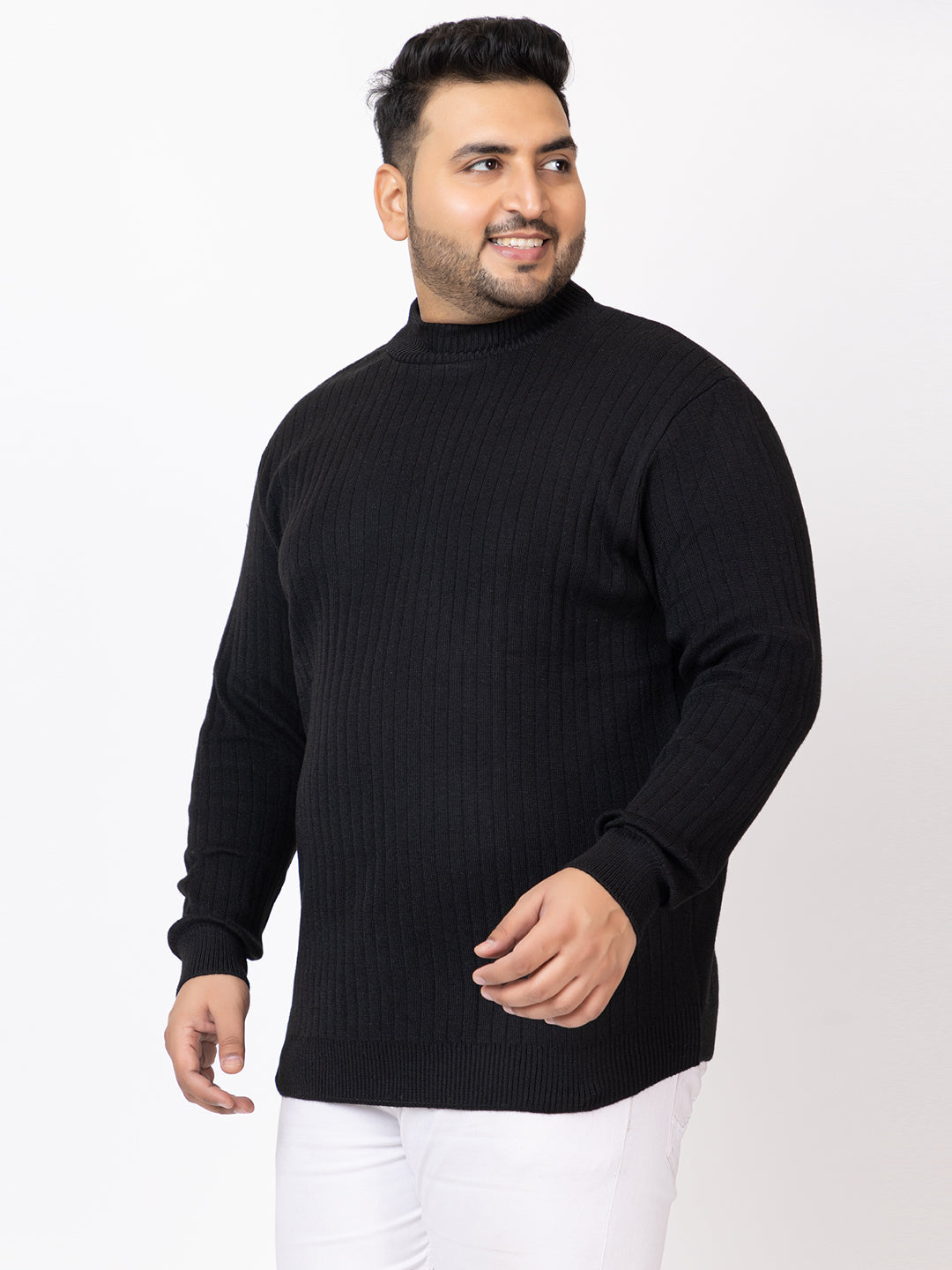 MEN HIGH NECK PLAIN PLUS SIZE SWEATER