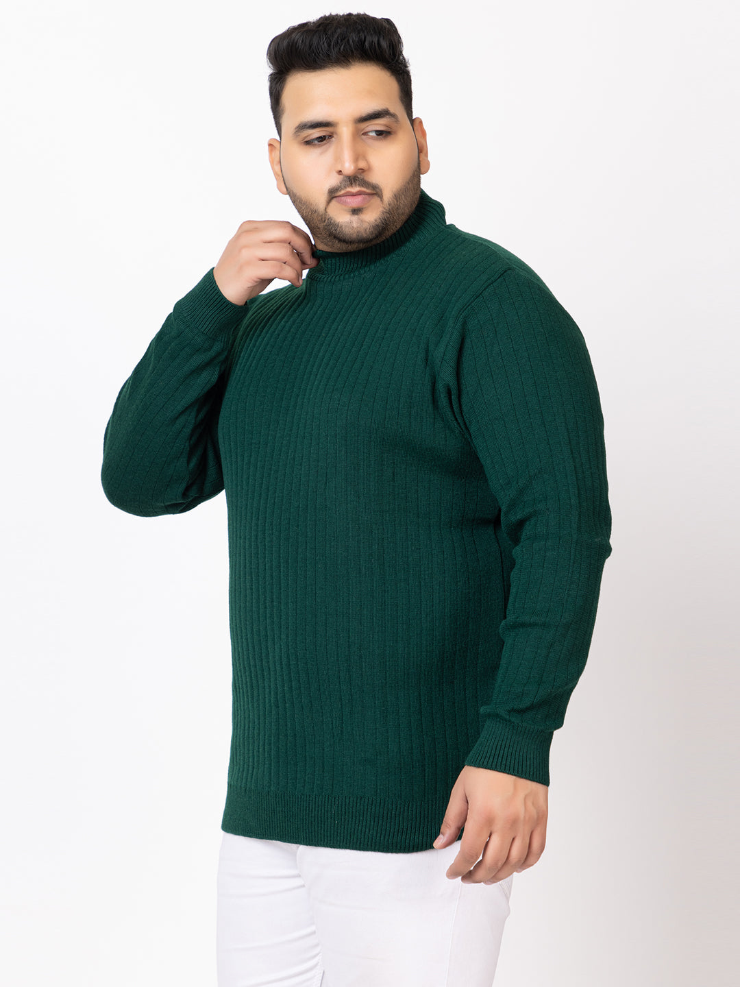 MEN HIGH NECK PLAIN PLUS SIZE SWEATER