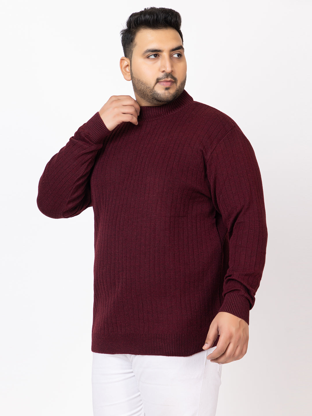 MEN HIGH NECK PLAIN PLUS SIZE SWEATER