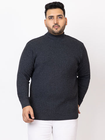 MEN HIGH NECK PLAIN PLUS SIZE SWEATER