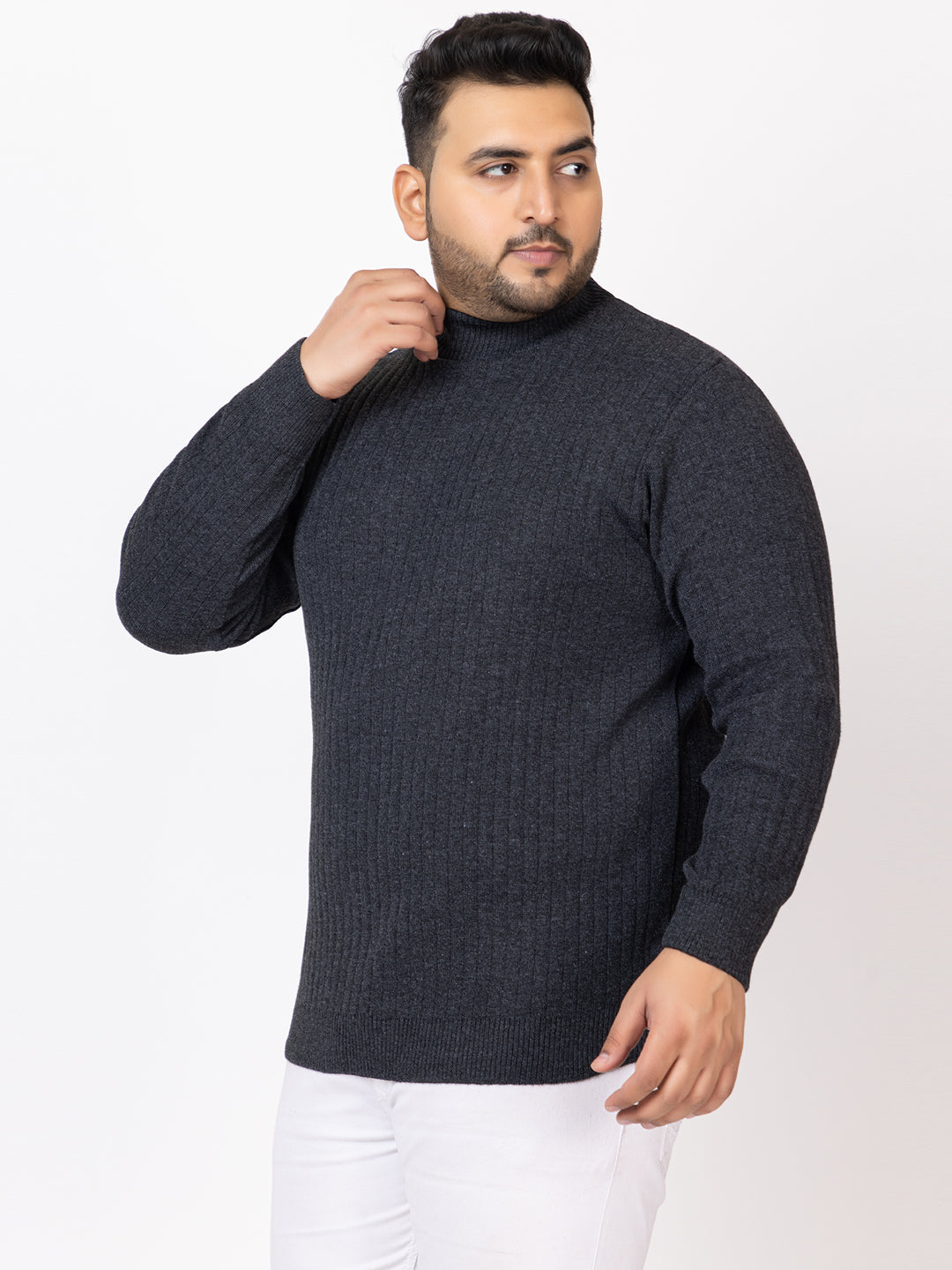 MEN HIGH NECK PLAIN PLUS SIZE SWEATER