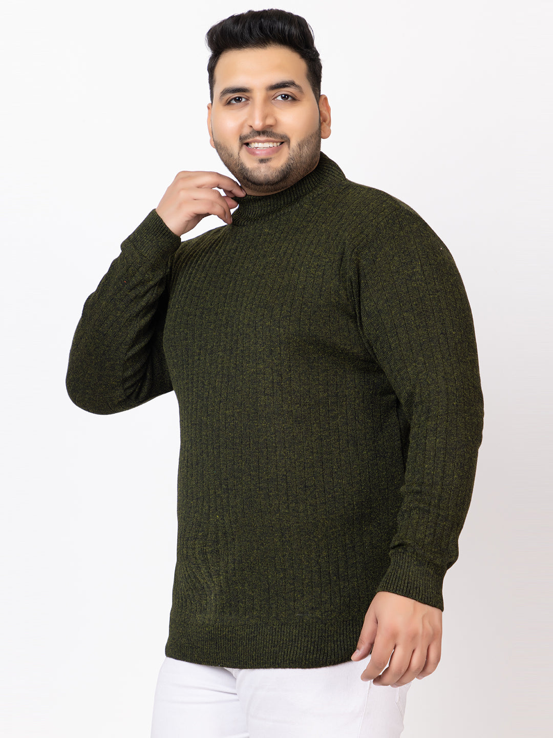 MEN HIGH NECK PLAIN PLUS SIZE SWEATER