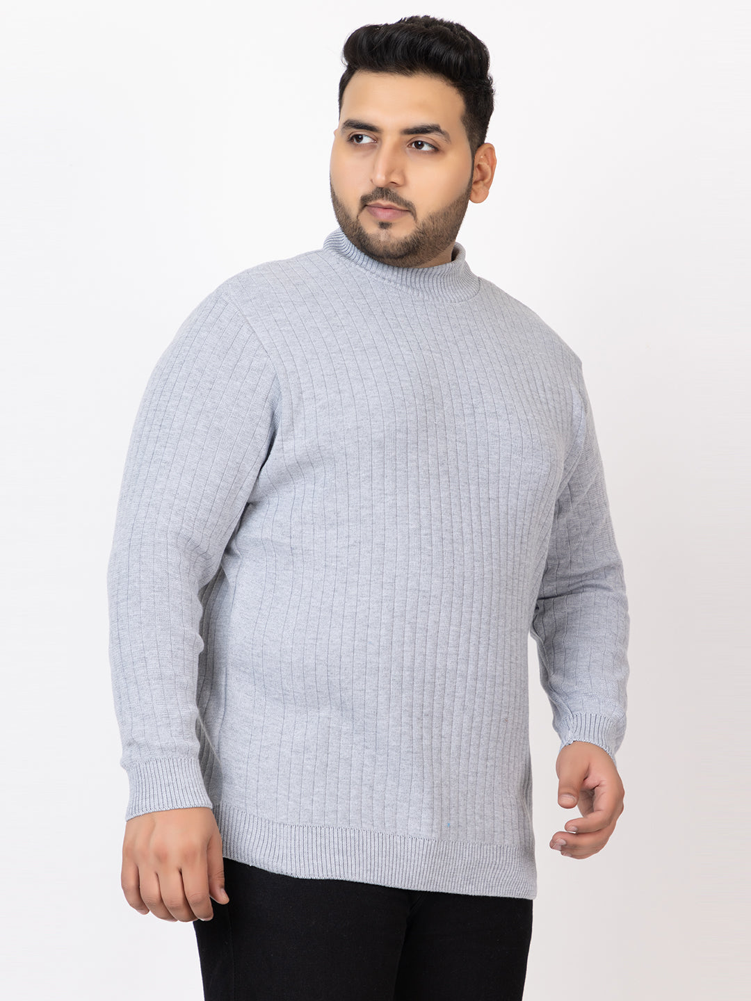 MEN HIGH NECK PLAIN PLUS SIZE SWEATER