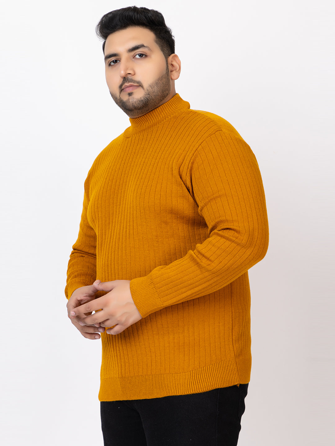 MEN HIGH NECK PLAIN PLUS SIZE SWEATER