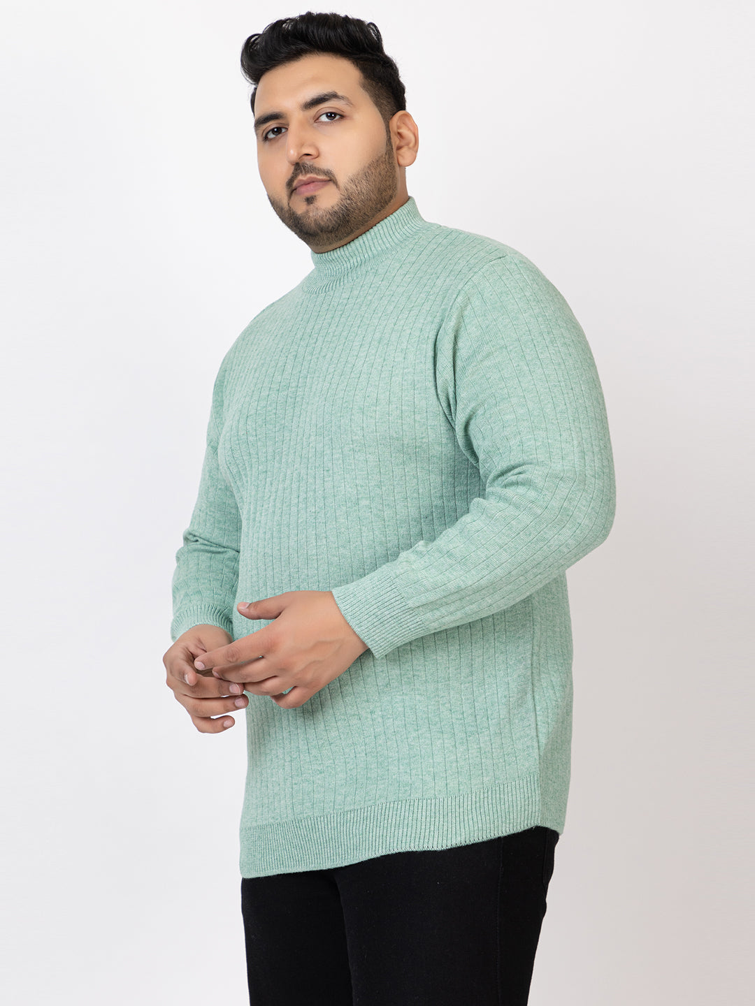 MEN HIGH NECK PLAIN PLUS SIZE SWEATER