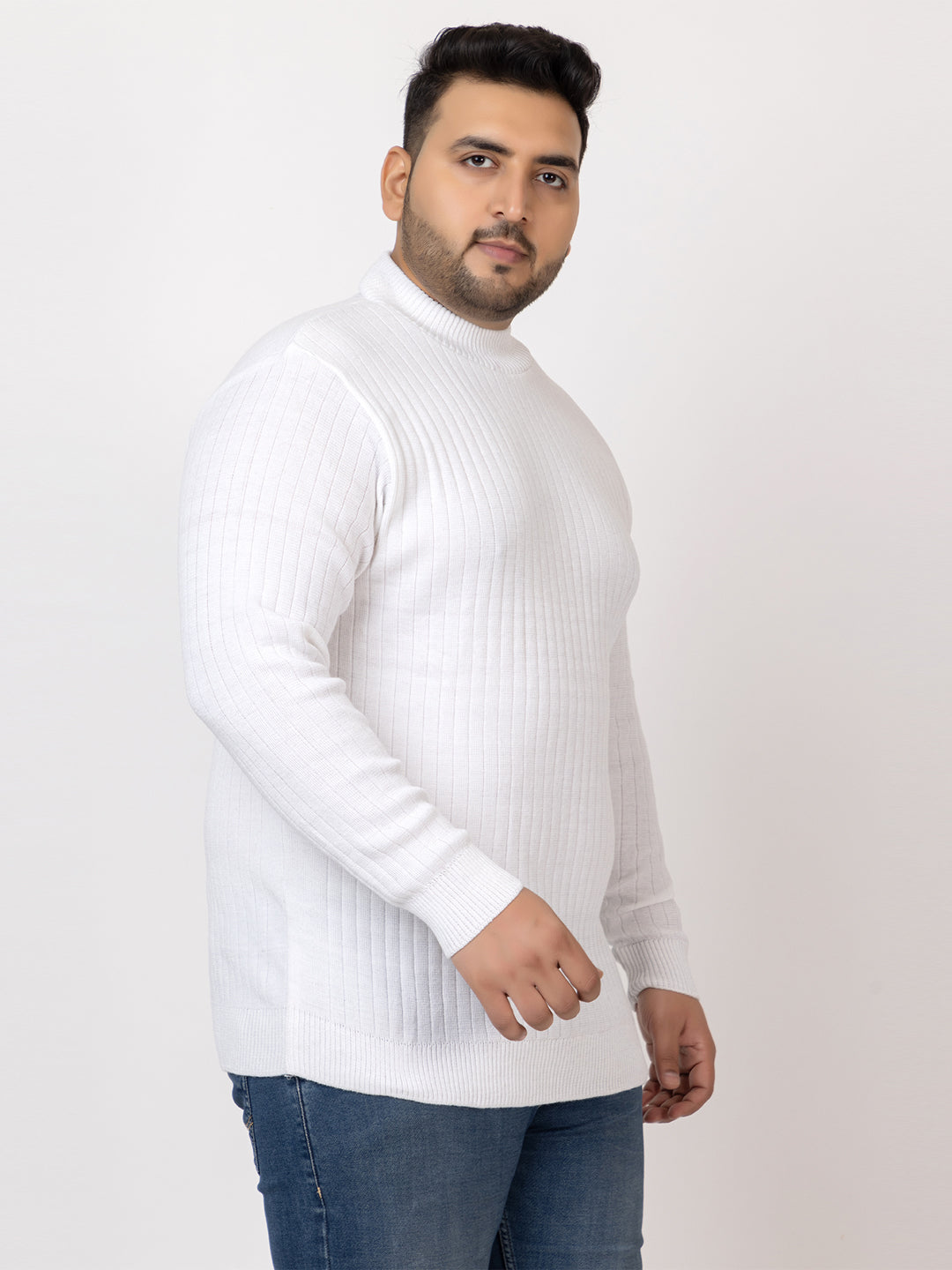 MEN HIGH NECK PLAIN PLUS SIZE SWEATER