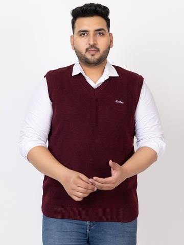 MEN V NECK SLEEVELESS PLAIN PLUS SIZE SWEATER