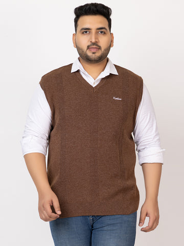 MEN V NECK SLEEVELESS PLAIN PLUS SIZE SWEATER