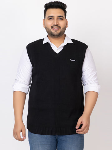 MEN V NECK SLEEVELESS PLAIN PLUS SIZE SWEATER