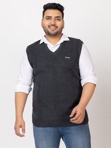 MEN V NECK SLEEVELESS PLAIN PLUS SIZE SWEATER