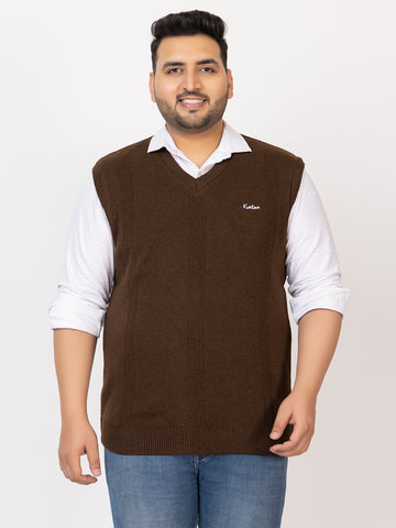 MEN V NECK SLEEVELESS PLAIN PLUS SIZE SWEATER