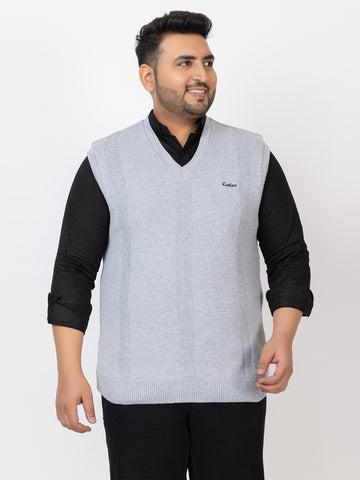 MEN V NECK SLEEVELESS PLAIN PLUS SIZE SWEATER