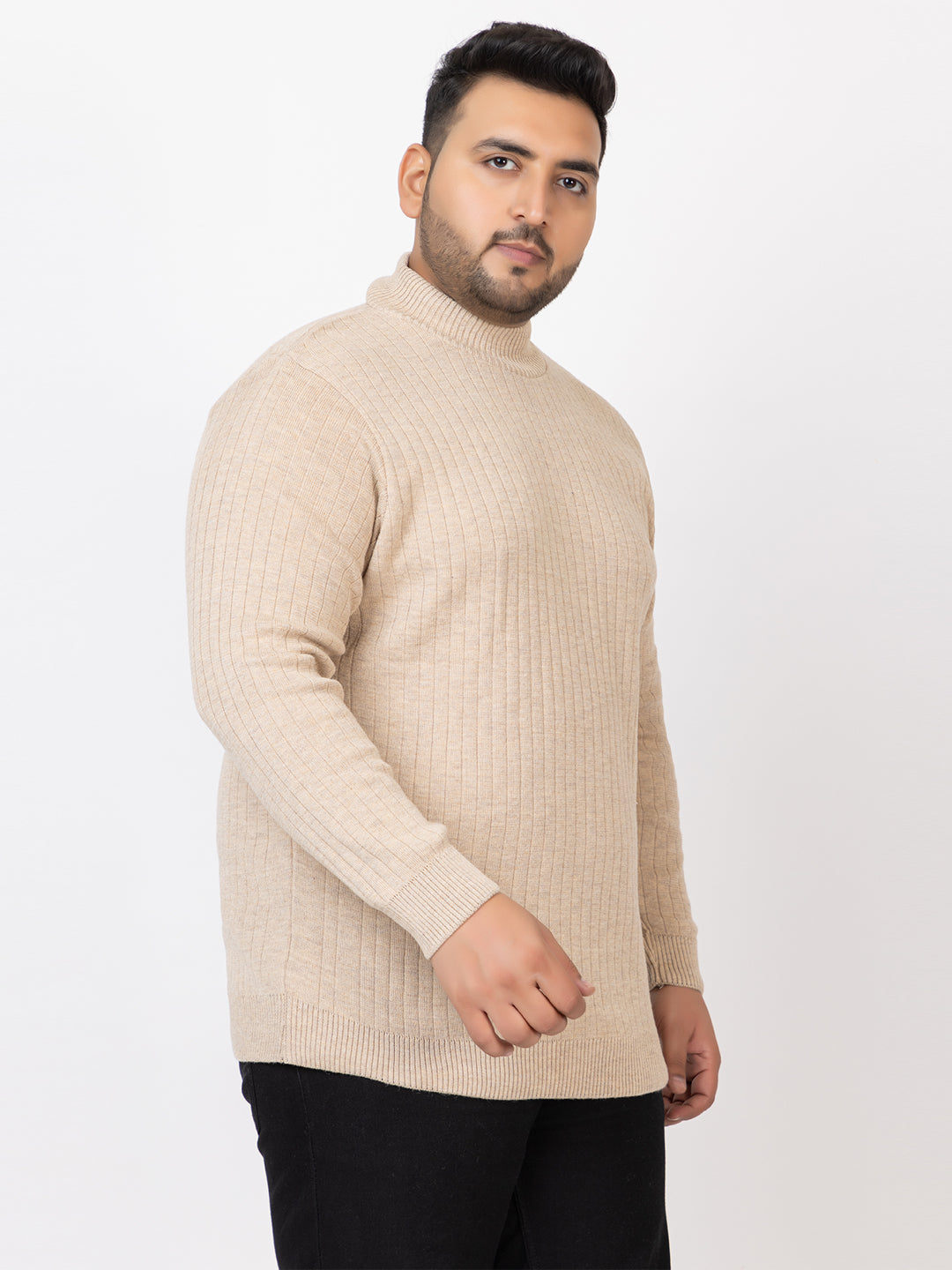 MEN HIGH NECK PLAIN PLUS SIZE SWEATER