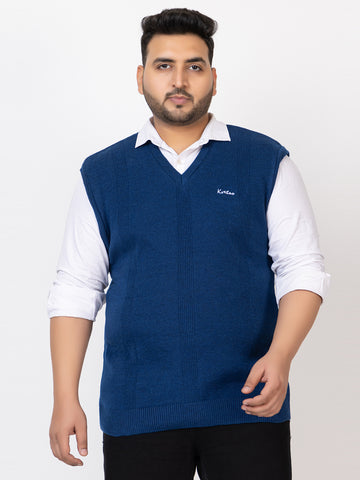 MEN V NECK SLEEVELESS PLAIN PLUS SIZE SWEATER