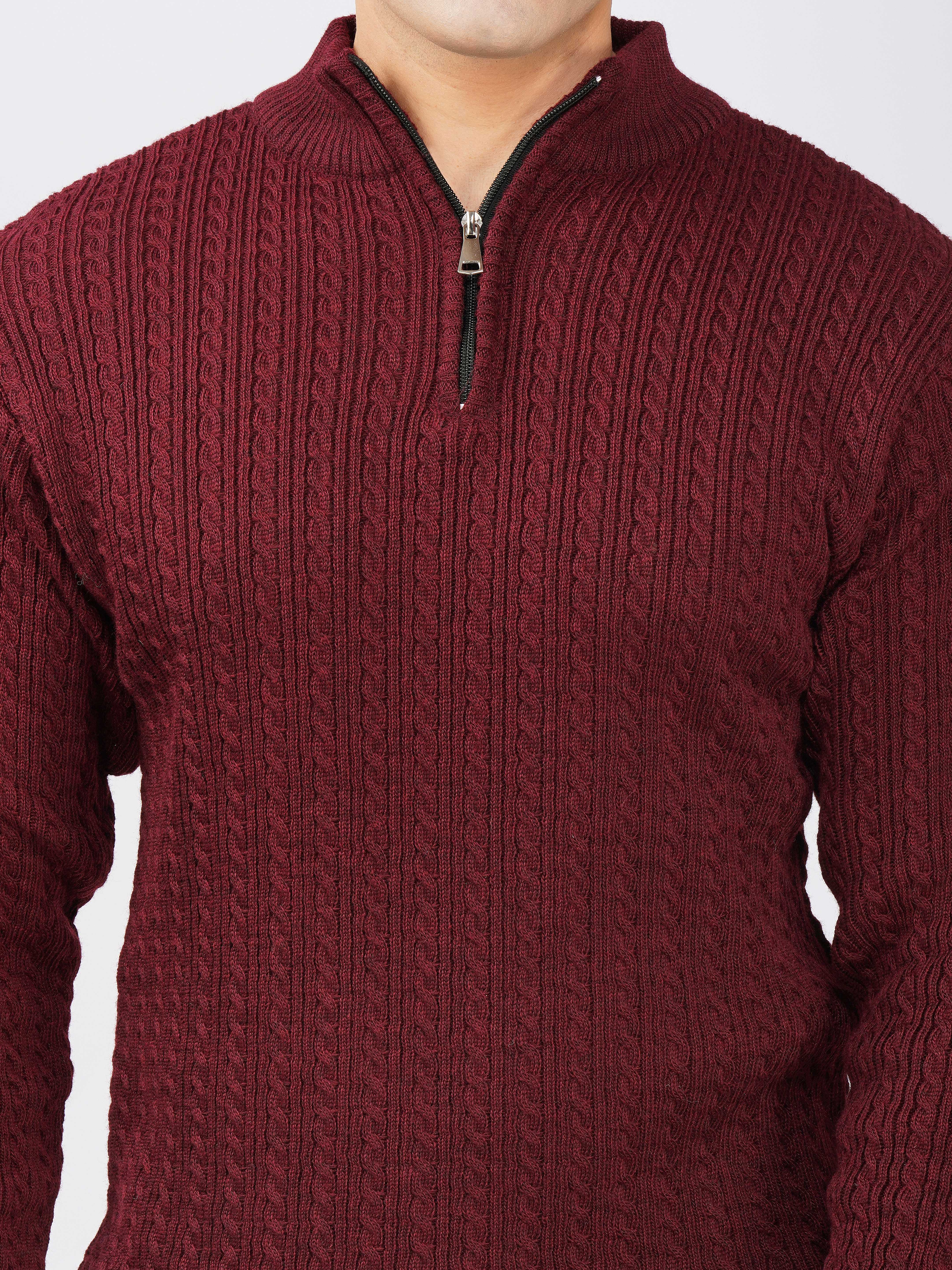 Kvetoo Men's Quarter Zip Wool Blend Cable Knit Sweater for Winter