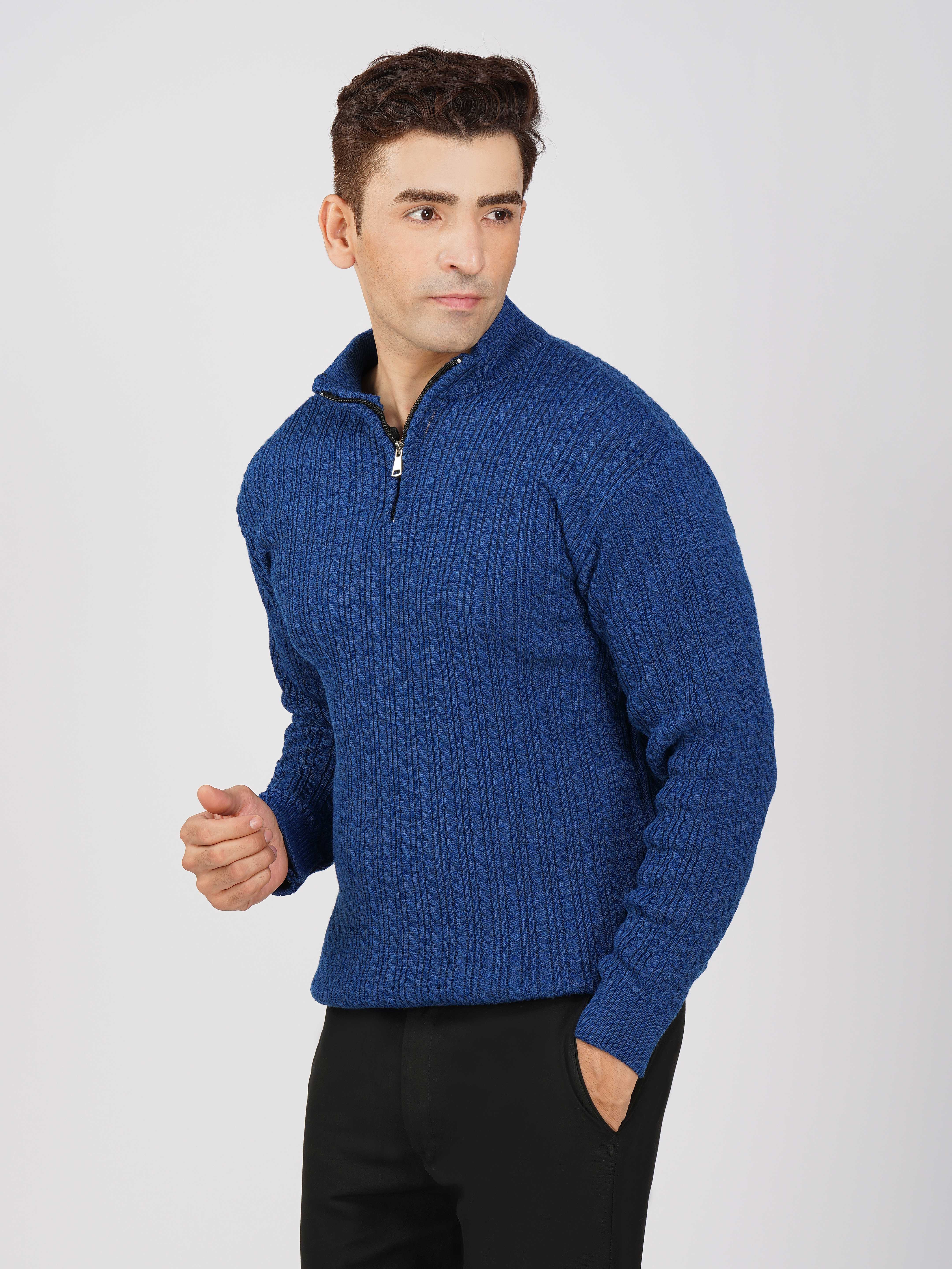 Kvetoo Men's Quarter Zip Wool Blend Cable Knit Sweater for Winter