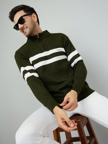 MENS HALF ZIPPER STRIPES SWEATER