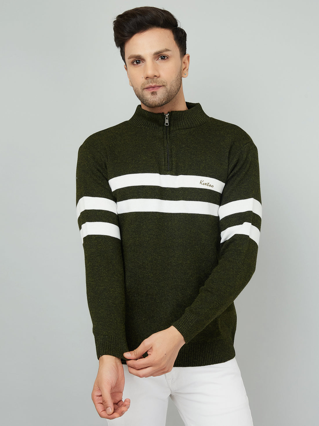 MENS HALF ZIPPER STRIPES SWEATER