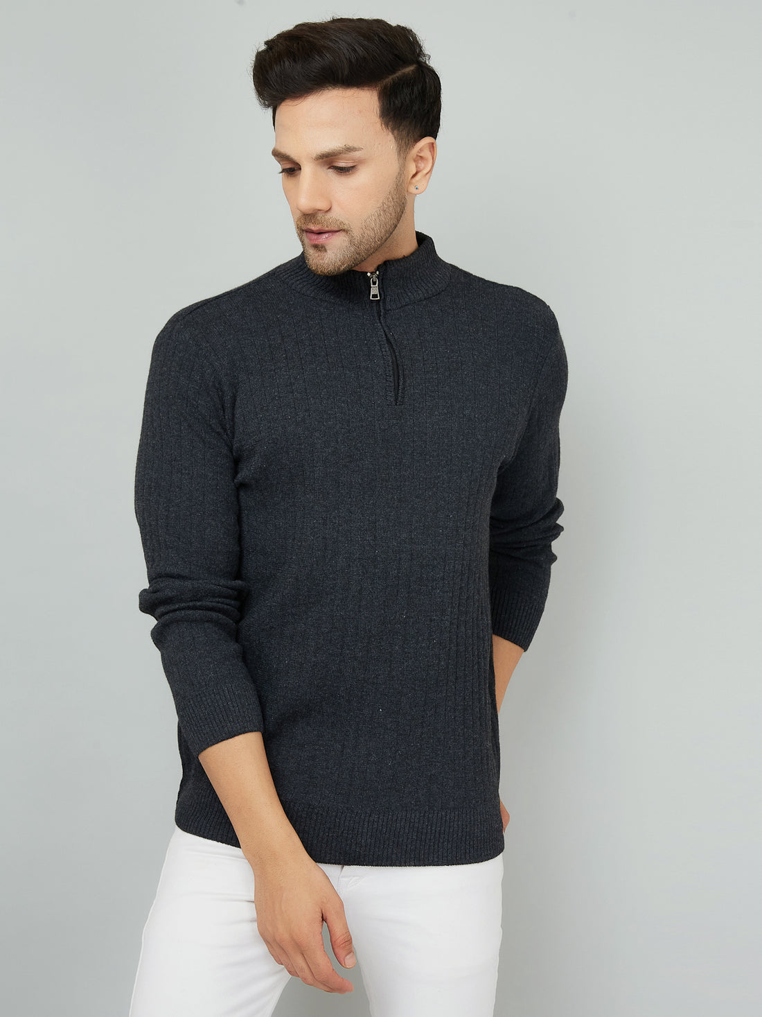 MENS HALF ZIPPER PLAIN SWEATER