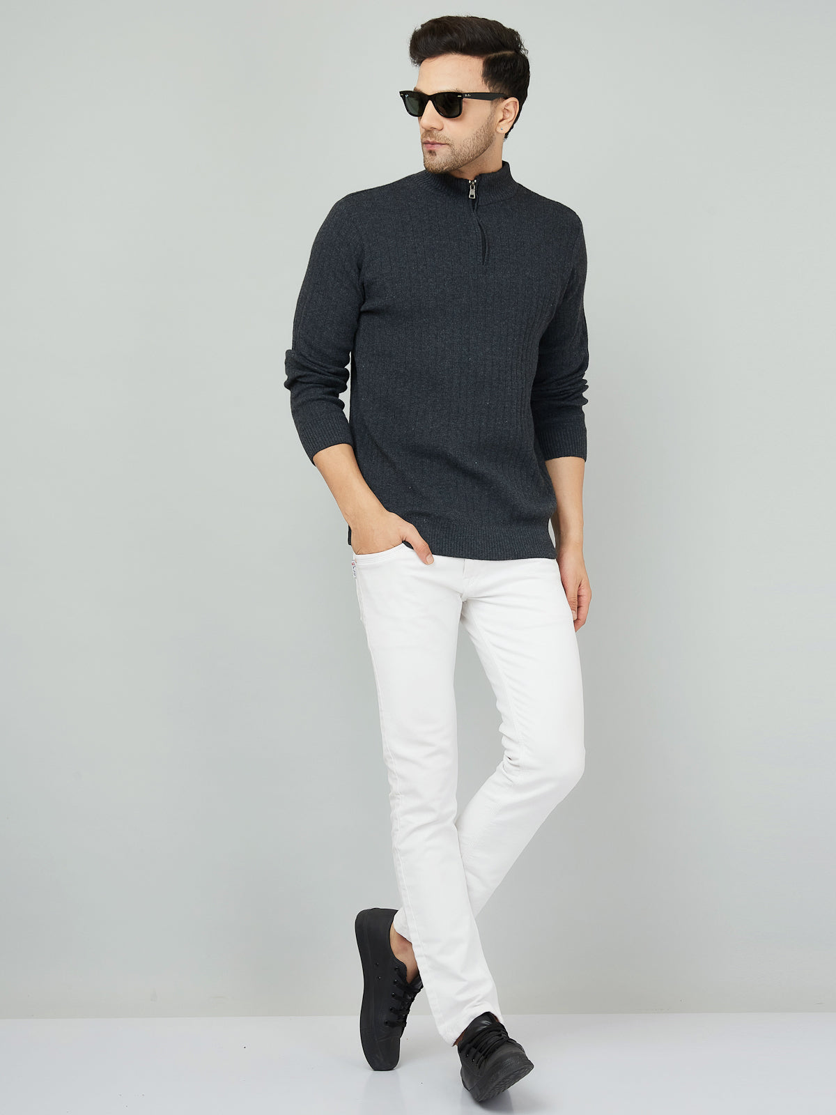 MENS HALF ZIPPER PLAIN SWEATER
