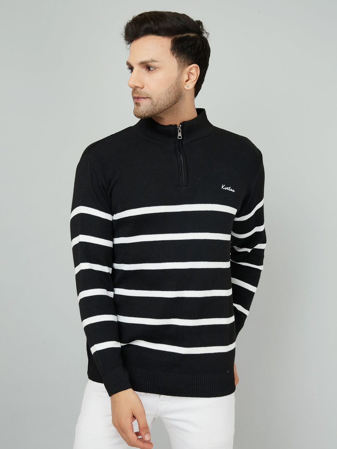 MENS HALF ZIPPER STRIPES SWEATER