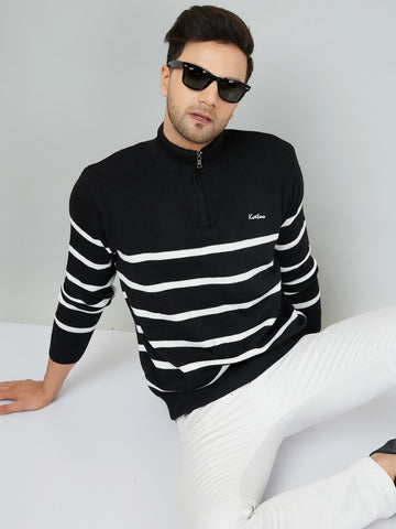 MENS HALF ZIPPER STRIPES SWEATER