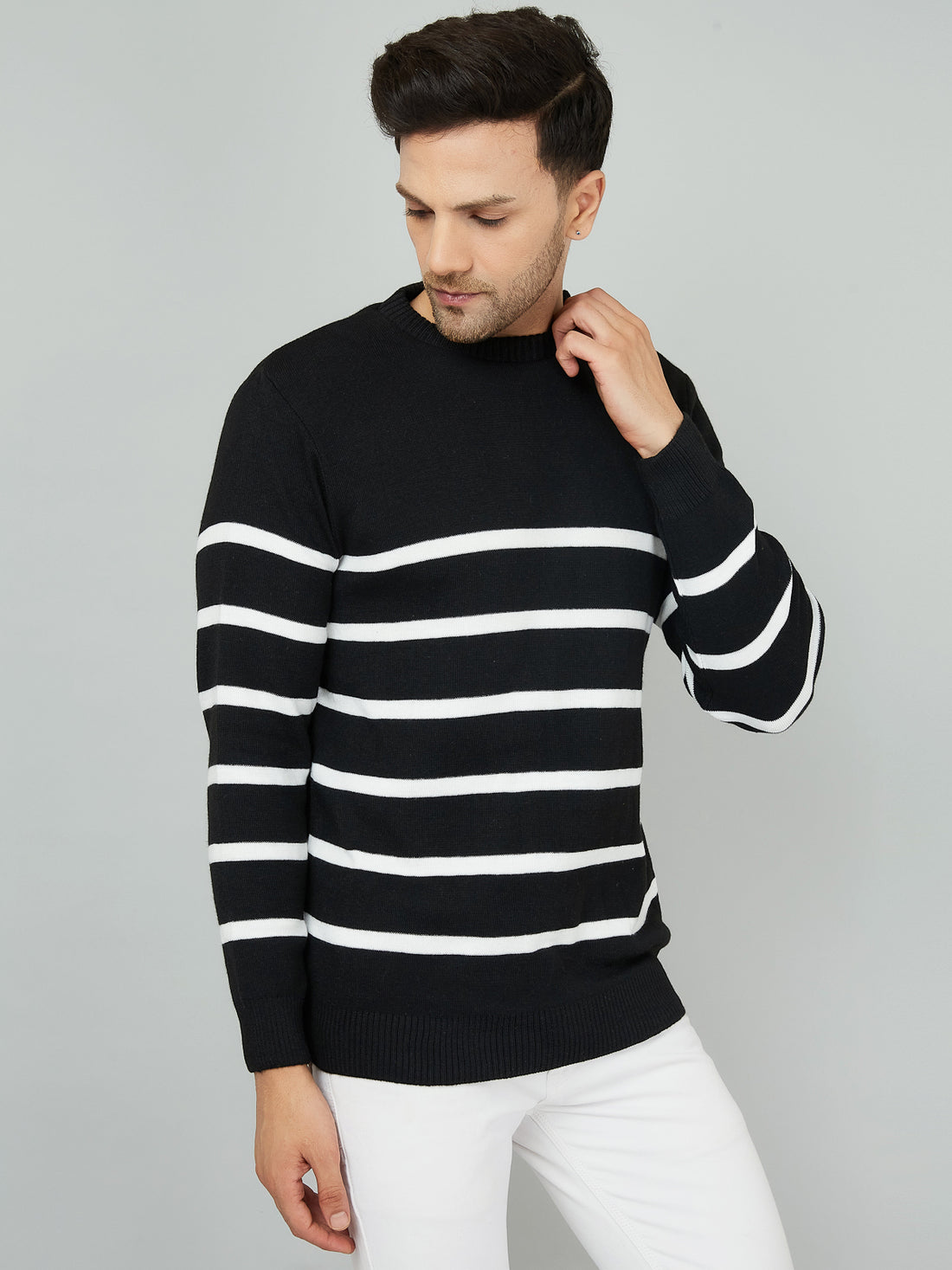 MENS ROUND NECK STRIPES SWEATER