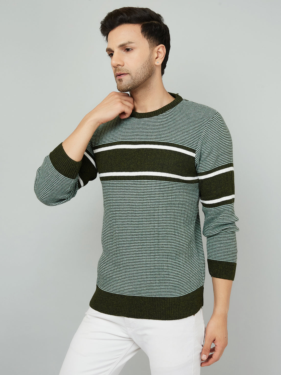 MENS ROUND NECK STRIPES SWEATER