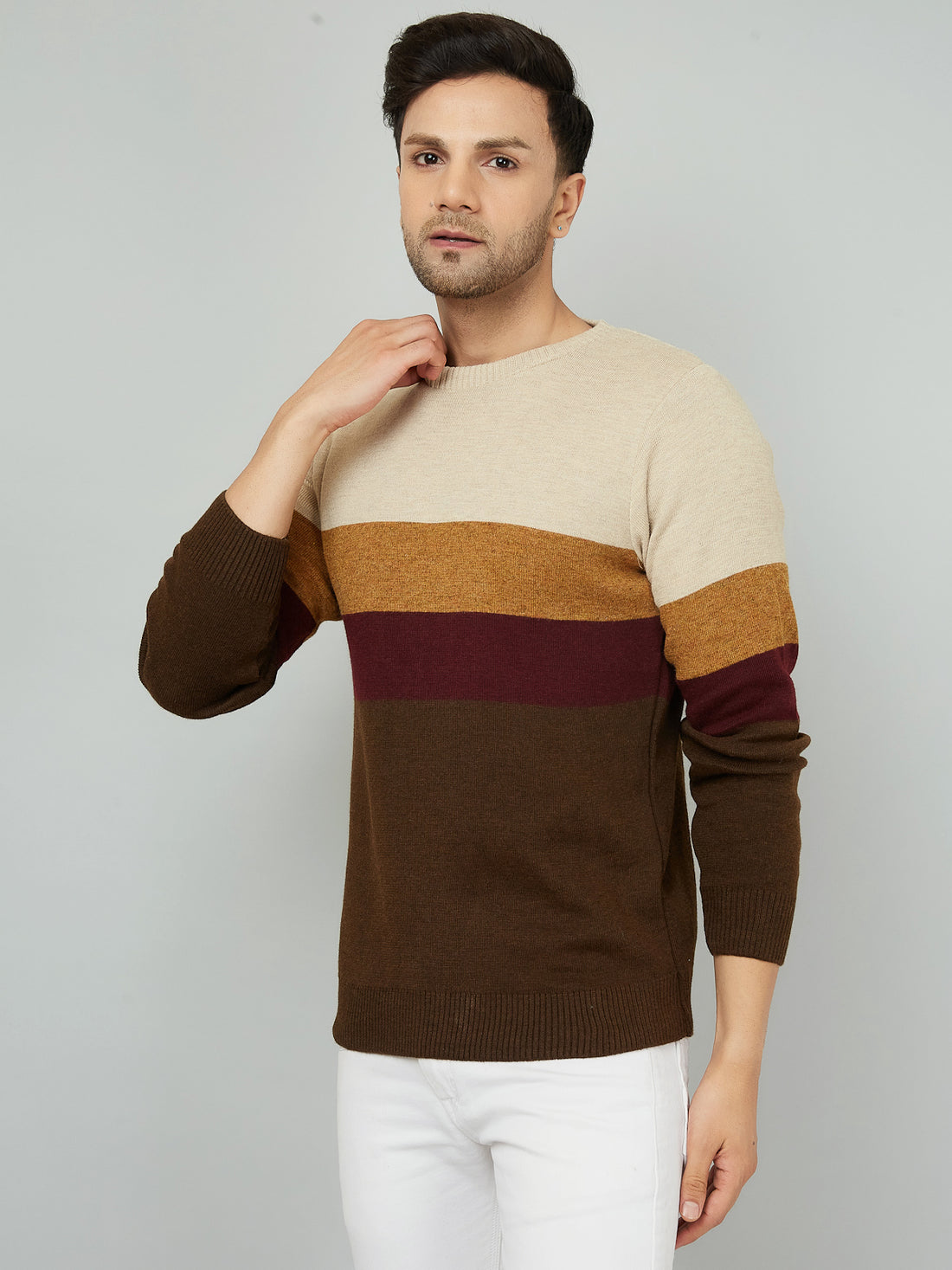 MENS ROUND NECK STRIPES SWEATER