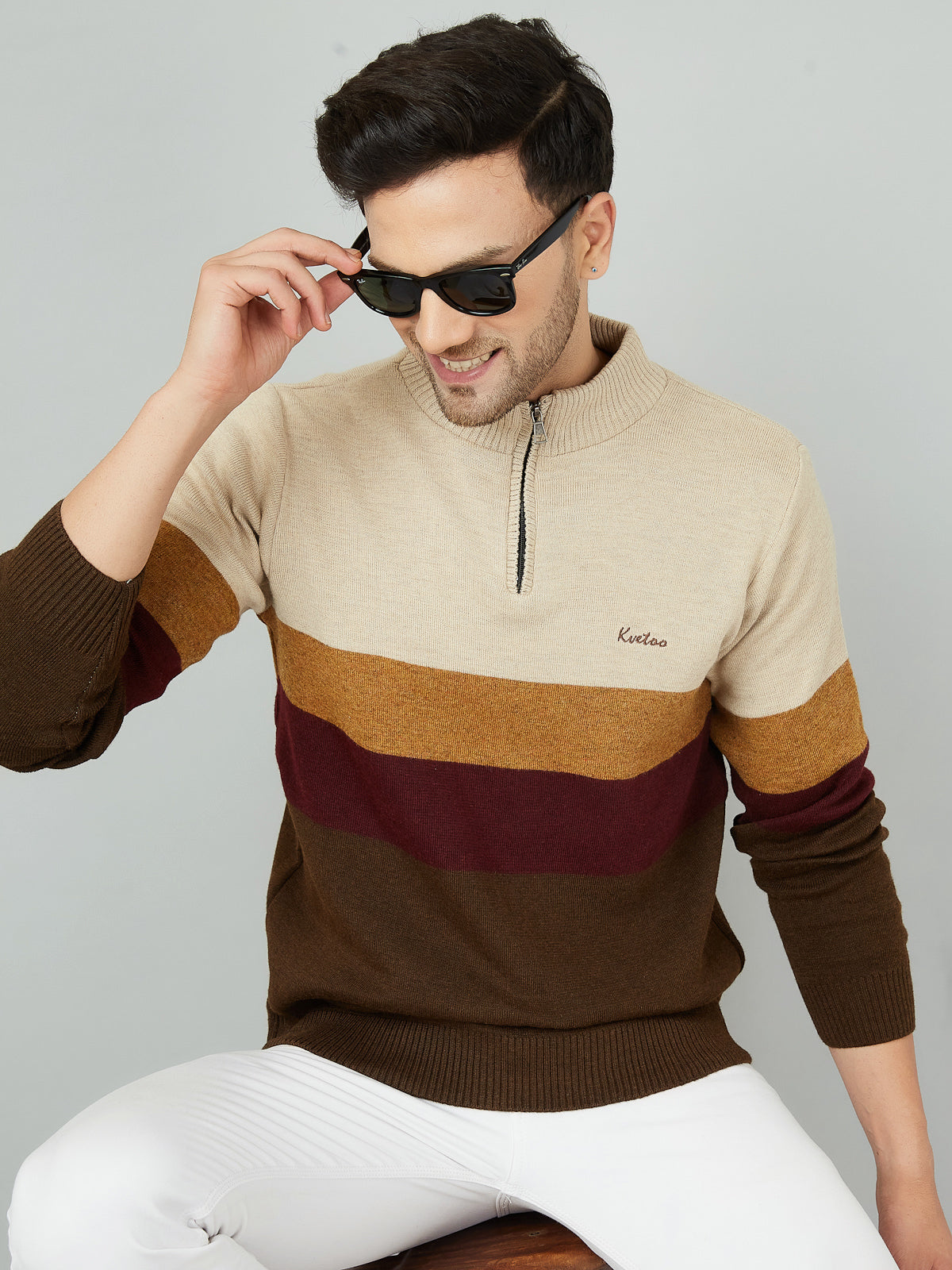 MENS HALF ZIPPER STRIPES SWEATER