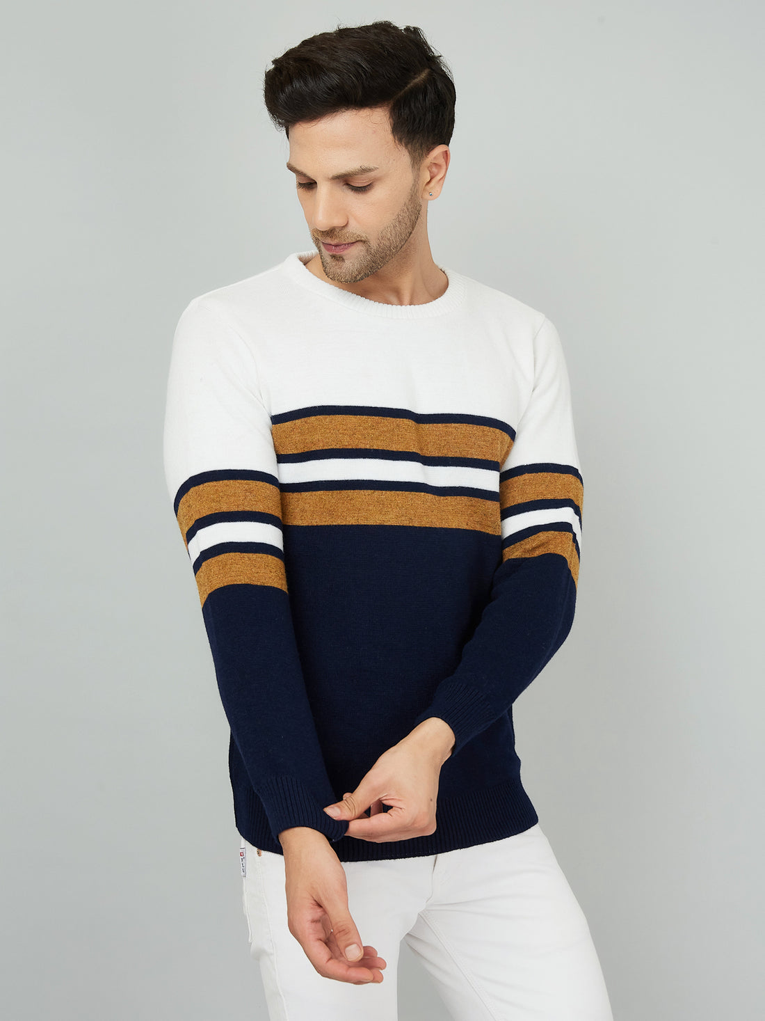 MENS ROUND NECK STRIPES SWEATER