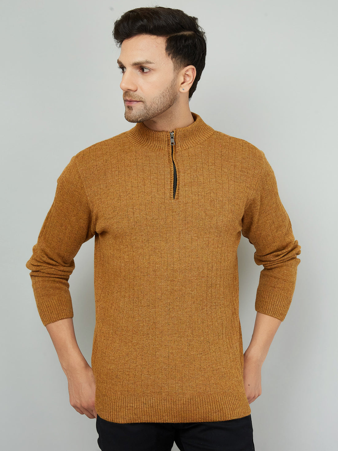 MENS HALF ZIPPER PLAIN SWEATER