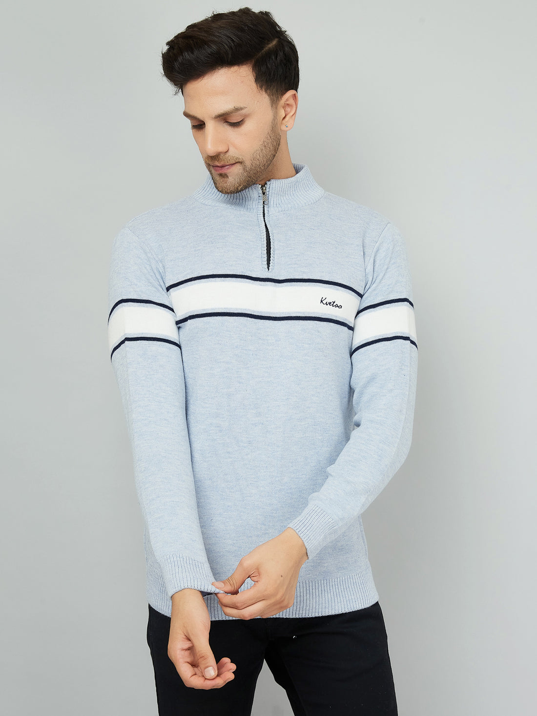 MENS HALF ZIPPER STRIPES SWEATER