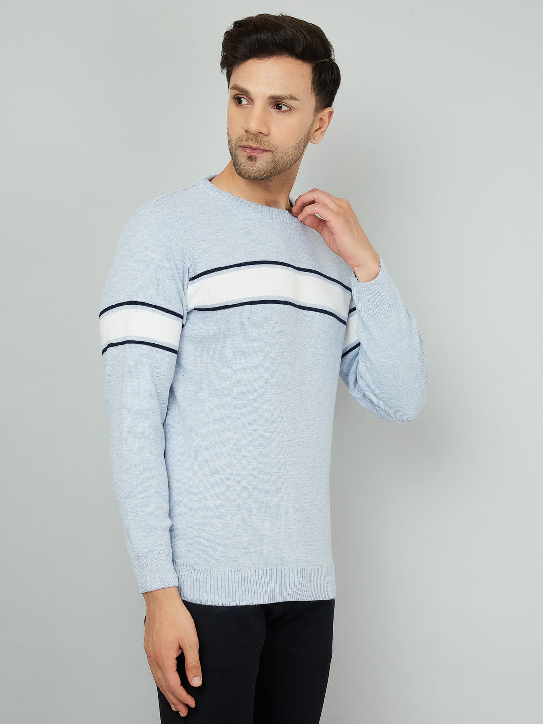 MENS ROUND NECK STRIPES SWEATER