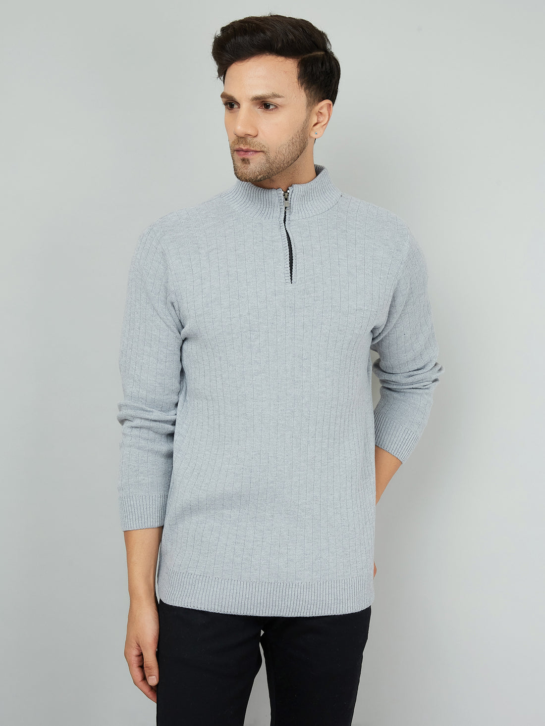 MENS HALF ZIPPER PLAIN SWEATER