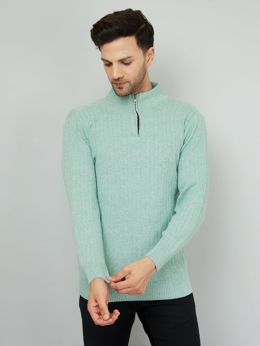 MENS HALF ZIPPER PLAIN SWEATER